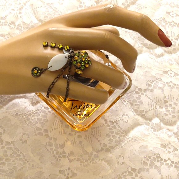 VTG NWOT Girls Women’s Orange Green Rhinestone Adjustable Vintage Copper Ring - Picture 3 of 11